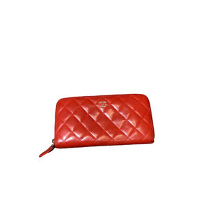 CHANEL WALLET ROUND ZIP MATELASSE LAMBSKIN RED Quilted